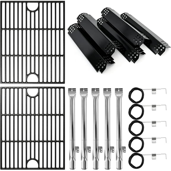 Replacement Parts Kit for Nexgrill 720-0888 720-0888N 720-0888A 720-0830H Gas Grill, Cast Iron Cooking Grates, Burners Heat Plates & Igniters for Nexgrill 4 & 5 Burner Grill Replacement Parts