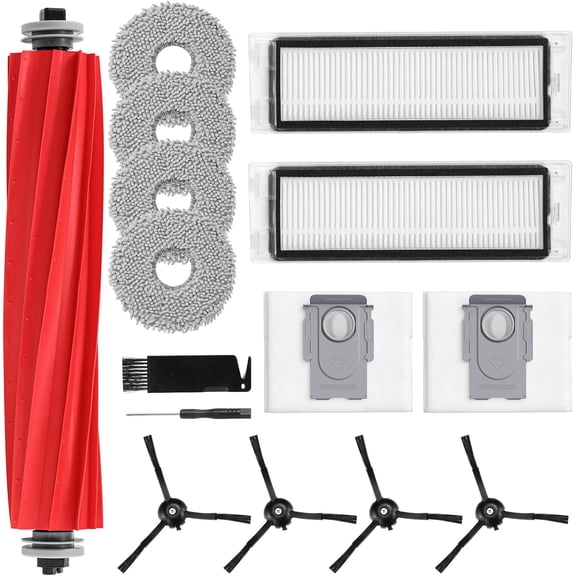 Replacement Parts Kit for Q Revo Robot Vacuum, 15 Pack with Rolling Brush, HEPA Filters, Dust Bags, Mop Pads and Side Brushes