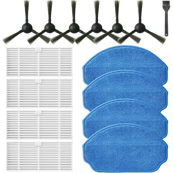 Replacement Parts for MAMNV BR151, for ZCWA BR151, for MANVINS G20, for Kilgone G20, for ONSON BR151,for MANVN BR151, for ZC WAS BR151, for iMartine BR151 Robot Vacuum,6 Side Brush,4 Mop Pad,4 Filter