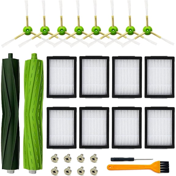 Replacement Parts Set Compatible with iRobot Roomba i3 i3+ i4 i4+ i5 i5+ i6 i6+ i7 i7+ i8 i8+ j5 j5+ j7 E5 E6 E7 1 Set Rubber Brush 8 Filters 8 Side Brushes
