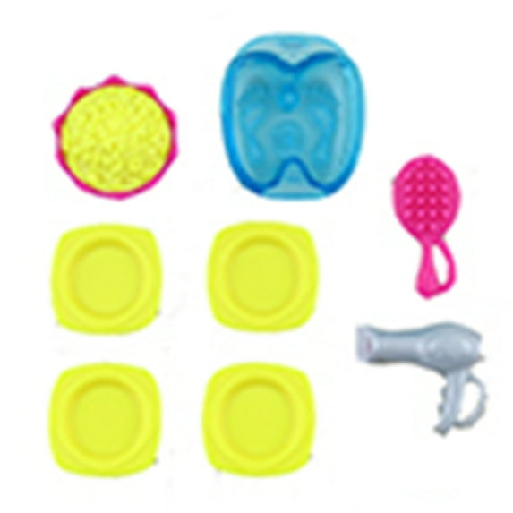 Replacement Parts for Barbie Malibu House Playset - FXG57 ~ Replacement Foot Bath, Hair Brush & Dryer, Popcorn in Bowl and 4 Plates