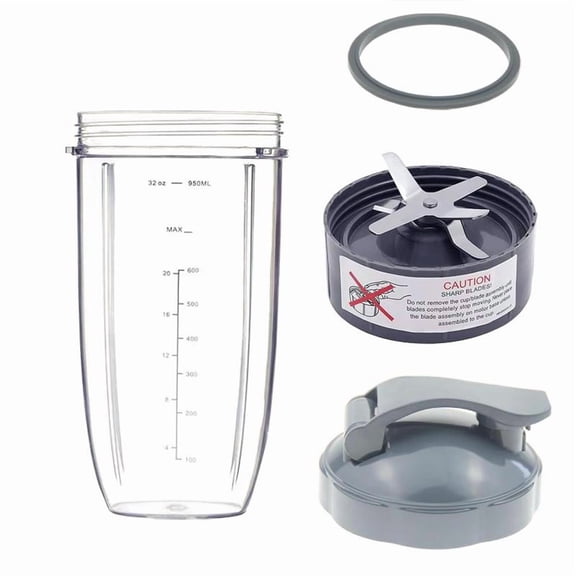 Replacement Parts for Nutribullet Pro 900W, 4-Piece Set with 32oz Cup, Cross Blade, To-Go Lid, BPA-Free Tritan, Smoothie Making