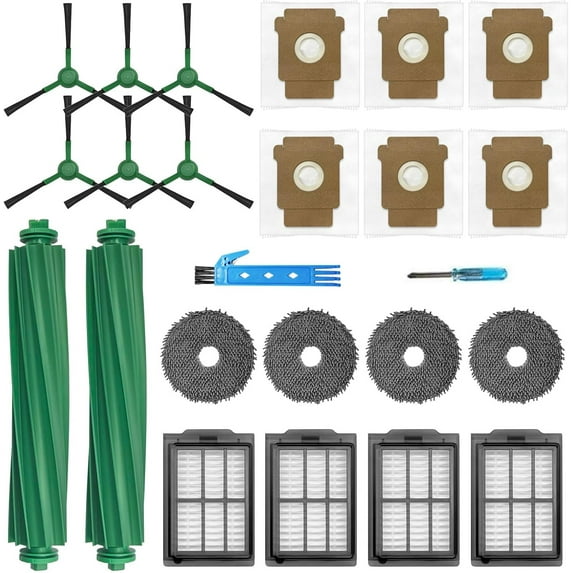 Replacement Parts for iRobot Roomba Plus 405 Combo & 505 Combo Robot Vacuum Cleaner Accessories Kit 22 Packs 2 Main Brushes, 4 Filters, 6 Side Brushes, 4 Mop Cloths, 6 Bags