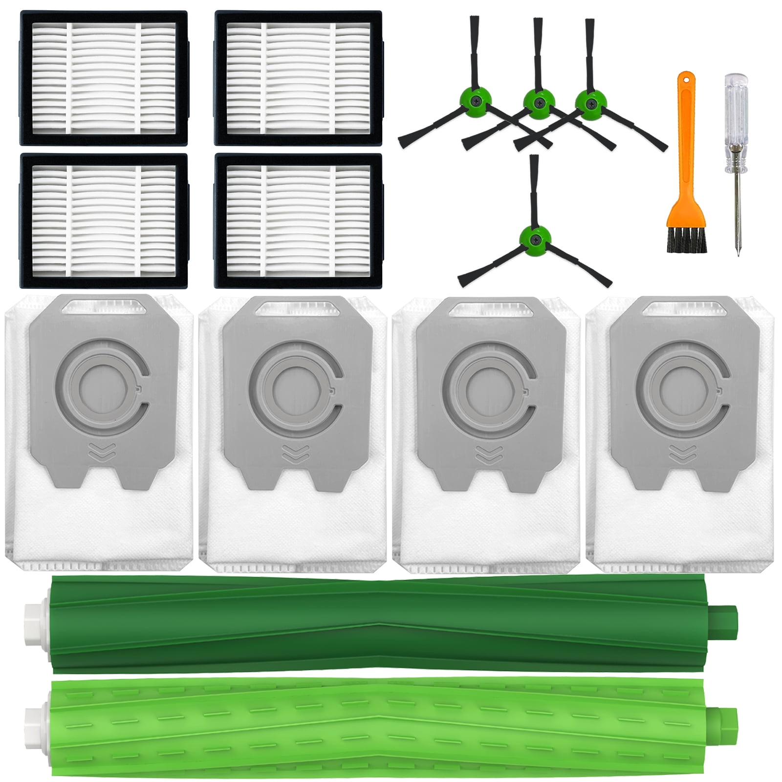 Replacement Parts Kit For IRobot Roomba E, I & J Series - 1 Rubber Brushes, 4 Filters, 6 Side Brushes, 1 Caster Wheel