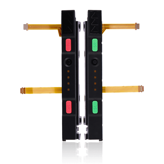Replacement Plastic Rail (Right+Left) With Flex Cable Compatible With Nintendo Switch (Pink / Green)