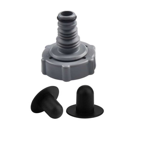 Replacement Pool Drain Valve 32mm Black Plastic Adapter Set for Swimming Pool Hose with Rubber Seal and 2 Extra Parts P6H1419