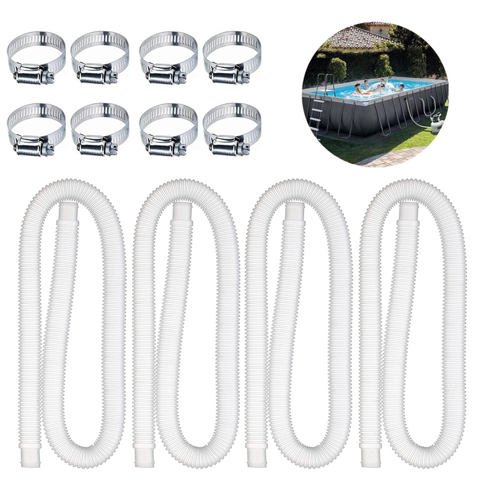 Replacement Pool Hoses for Above Ground Pools 1 1/4, 59" Long Filter Pump Hose, 4 Packs Pool