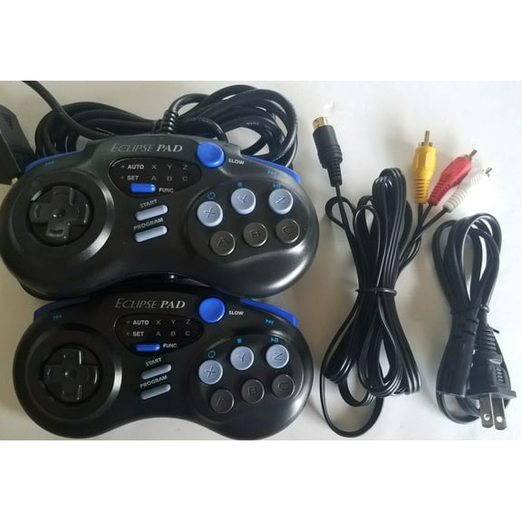 Replacement Power Cable Cord With RCA A/V Audio Video Cable Adapter and 2 Eclipse Controller Pads for Sega Saturn Bundle Pack