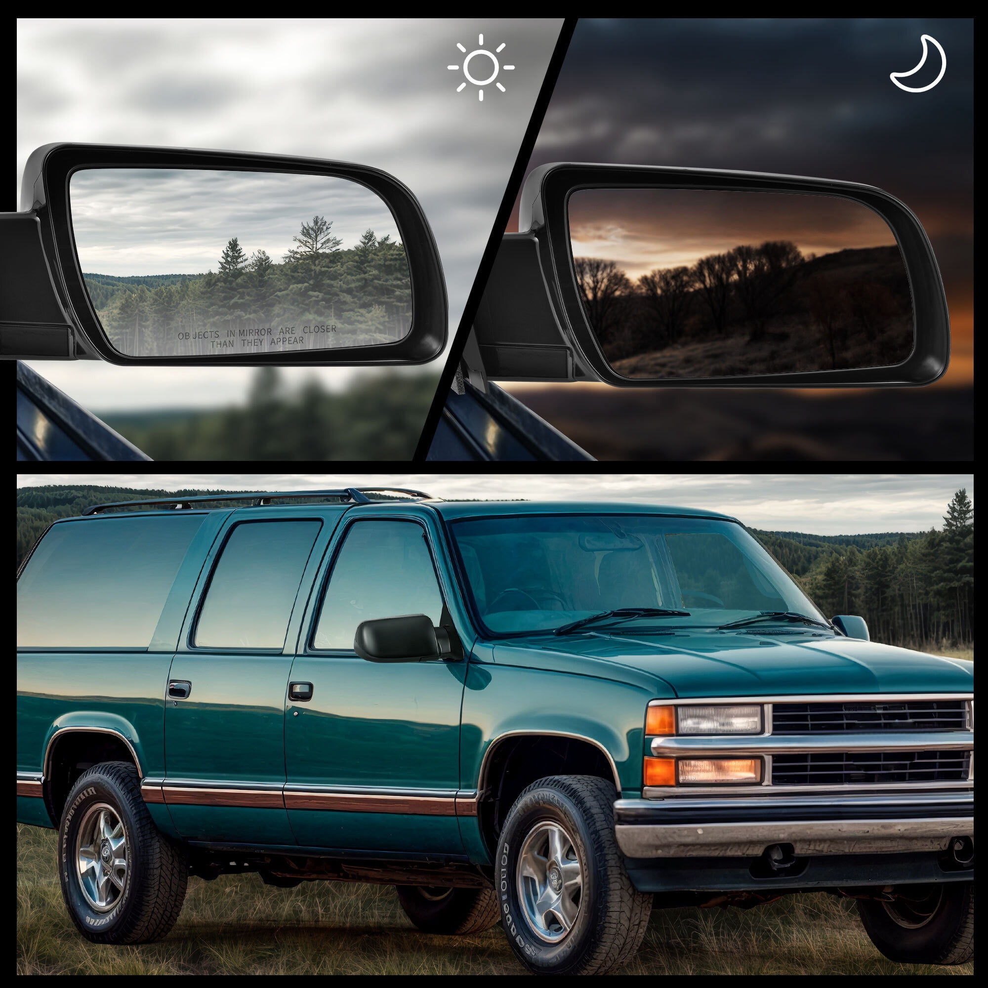 Replacement Power Side Mirror Passenger Right for Chevy GMC C/K 1500/2500/3500 1988-2000, Suburban 1500/2500 1992-1999, Full Size Blazer 1992-1994, Tahoe 1995-2000,Yukon w/V8 5.7L 1992-2000