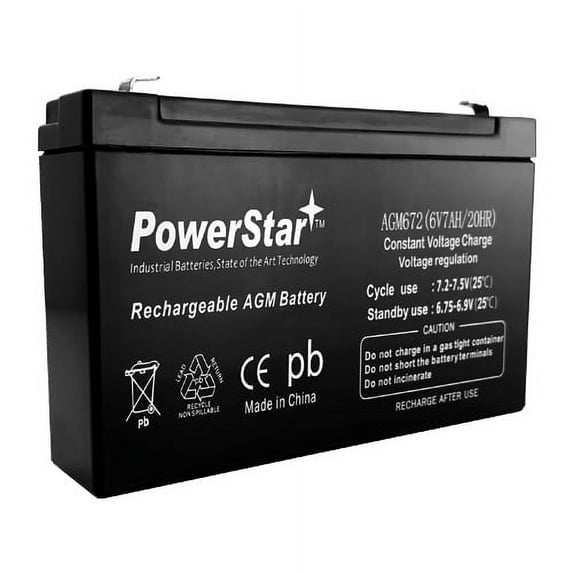 Replacement Power-Sonic PS-670, 6 volt 7 AH Sealed Lead Acid battery