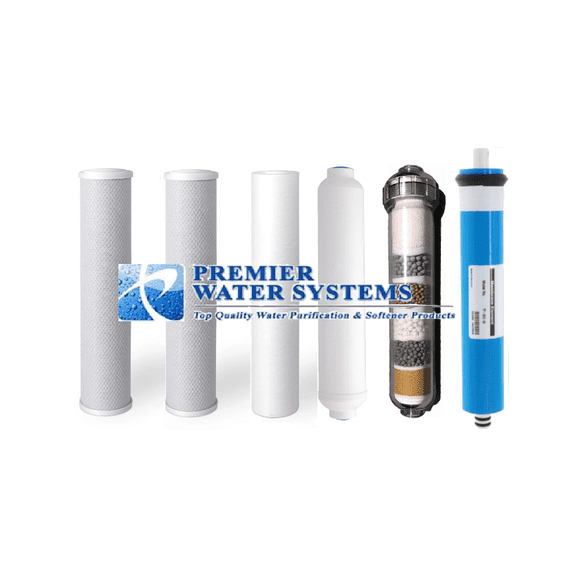 Replacement RO Filter Set + pH Alkaline + 50 GPD Membrane for 6 Stage Reverse Osmosis Water Filtration Systems