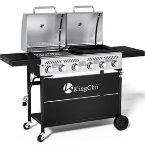 KingChii Propane Gas Grill and Griddle Combo, 2 in 1 Dual Outdoor BBQ with 45,000 BTU for Outdoor Patio Cooking Barbecue