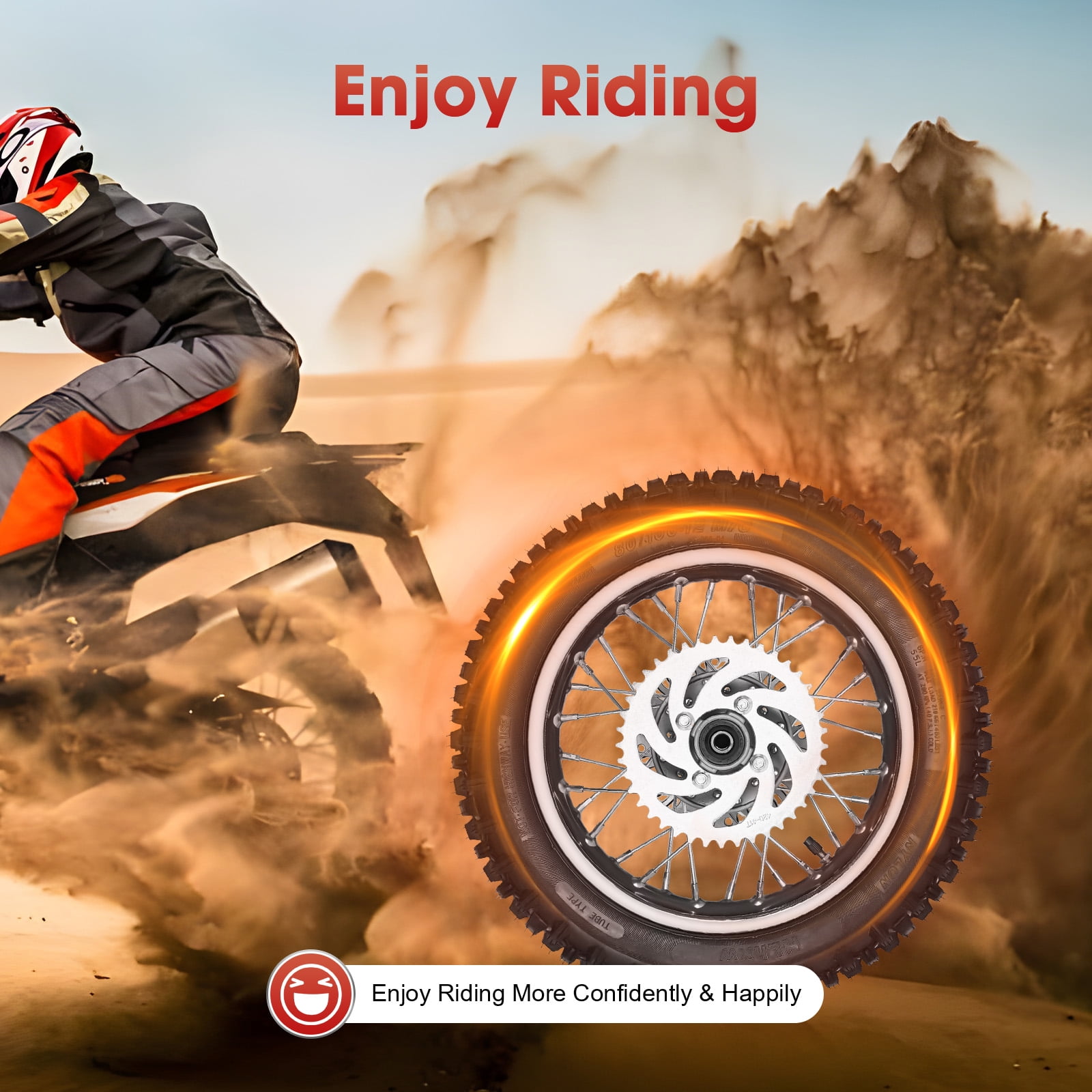 Replacement Rear Tire for Dirt Bikes, Pit Bikes, and Monkey Bikes, 12-Inch Rim, Includes Wheel, Sprocket \u0026 Brake Disc Rotor, 80/100-12 Size