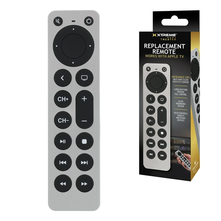 Xtreme Universal Apple TV Remote Replacement for 1st-5th Generation, Controls TV & Apple TV, Large Buttons, Ergonomic Design – Requires 2x AAA Xtreme Universal Apple TV Remote Replacement for 1st-5th Generation, Controls TV & Apple TV, Large Buttons, Ergonomic Design – Requires 2x AAA