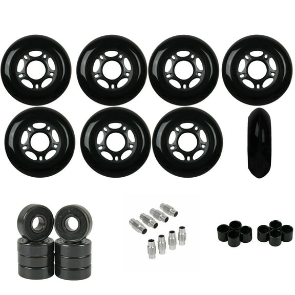 Replacement Rollerblade Inline Skate Wheels Outdoor, Ceramic Bearings, Black 72mm 89A