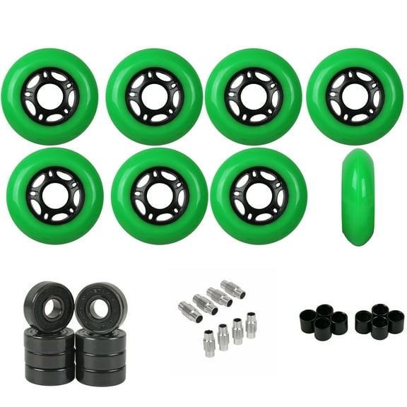 Replacement Rollerblade Inline Skate Wheels Outdoor, Ceramic Bearings, Green 76mm 89A
