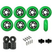 Replacement Rollerblade Inline Skate Wheels Outdoor, Ceramic Bearings, Green 80mm 89A