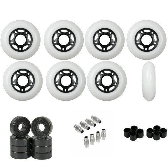 Replacement Rollerblade Inline Skate Wheels Outdoor, Ceramic Bearings, White 76mm 89A