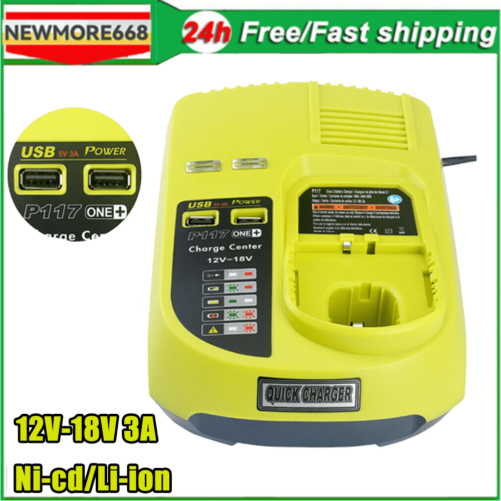 Replacement Ryobi P117 P118 P119 Dual Chemistry Charger Li-ion & Ni-cad Battery Charger 12V 18V MAX for Ryobi One+ Plus Battery 1400670 P122 P161 P162 P164 P189 P190 P191 P192 P193 P194 P197