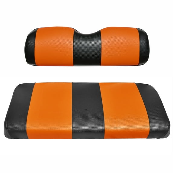 EZGO TXT Replacement Golf Cart Seat Cover Staple On Installation - 2 Piece - Premium Marine Vinyl - 5 Panel Stitching - Two-Tone (Black & Orange)