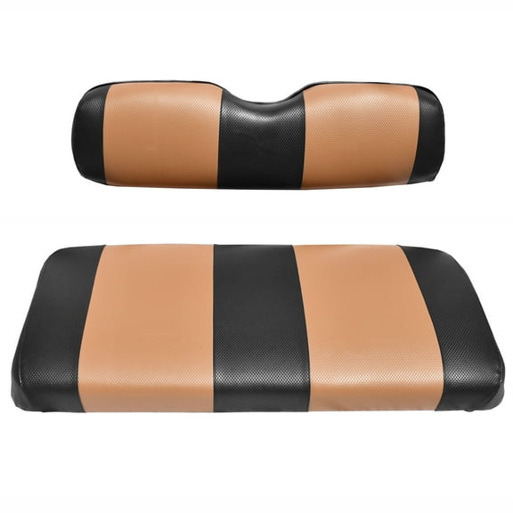 EZGO TXT Replacement Golf Cart Seat Cover Staple On Installation - 2 Piece - Premium Marine Vinyl - 5 Panel Stitching - Two-Tone (Black & Tan)