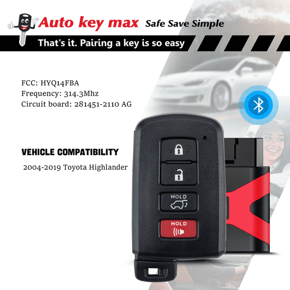 Replacement Smart Key Fob with DIY Setup Tool Compatible for Toyota 2015-2020 Tacoma 2014-2019 Highlander HYQ14FBA