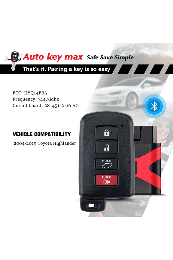 Replacement Smart Key Fob with DIY Setup Tool Compatible for Toyota 2015-2020 Tacoma 2014-2019 Highlander HYQ14FBA