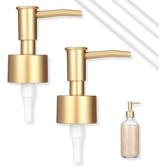 Replacement Soap Dispenser Pump, 2 Pack Gold Soap Dispenser Pump Fits Standard 28/400 Thread Size, for Kitchen and Bathroom Lotion Bottles Pearl Gold + 6 inch Tube