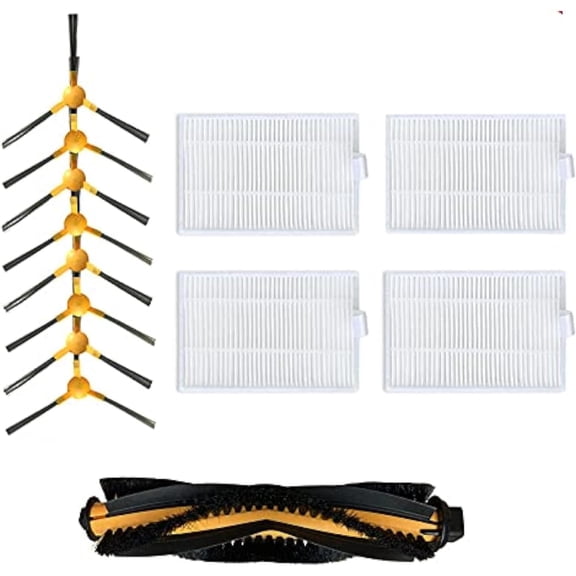 Replacement Spare Parts Kit Fits For Moosoo RT40 RT30 RT50 Robot Vacuum Cleaner Accessories, 1 Roller, 8 Side Brush, 4 Hepa Filter