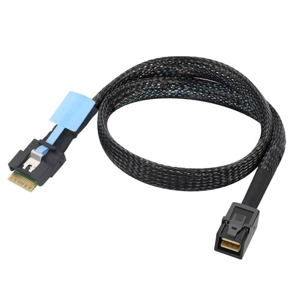 Replacement Storage Connection Cable, SFF-8654 to SFF-8643 100cm Braided Internal Data Cable with Keyed Latch Detail for Backplane