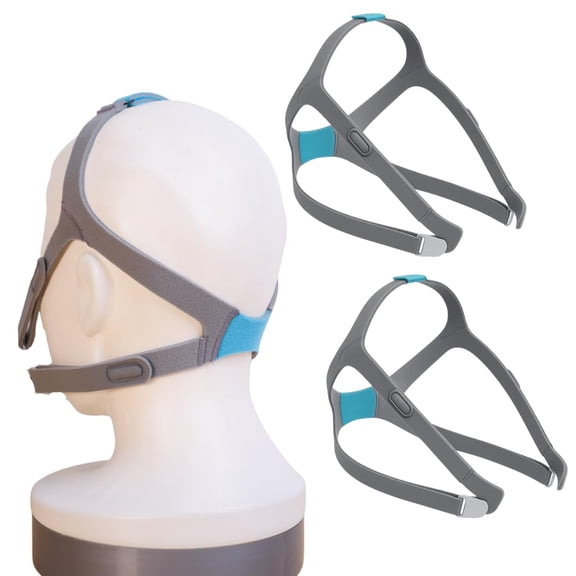 Replacement Straps for AirFit ResMed F30 Headgear Full Face CPAP Mask by Snugell (2-Pack) Set of 2 Clips Included - Made of Ultra-Soft Premium Elastic Nylon Gray and Blue Colorway