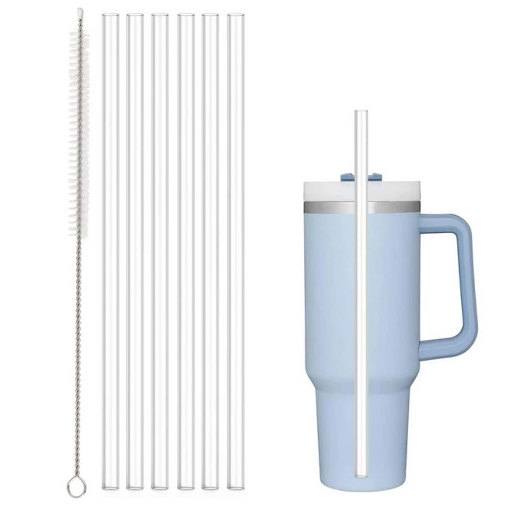 HÅLM Halm Glass Straws – 6X 12 inch Long Replacement Straw for Stanley Cup 40 oz & 30 oz Plastic-Free Cleaning Brush - Reusable Drinking Straw