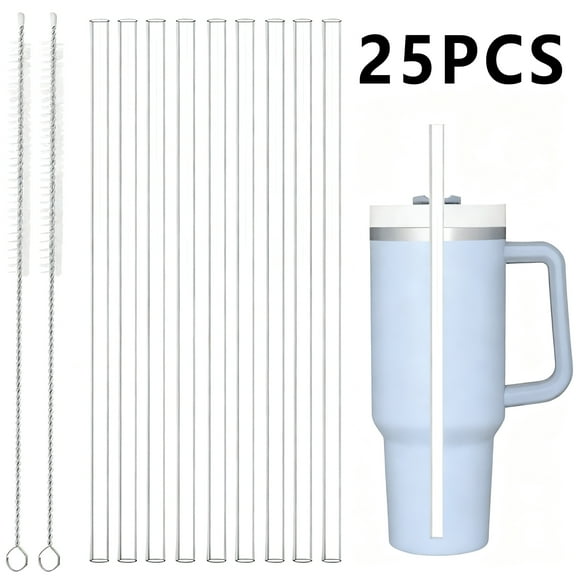Tcwhniev 25PCS Reusable Straws Compatible with Stanley 40 oz Cup Tumbler, Assorted Color Straws 12 Inch Long with 2 Cleaning Brushes,Durable PETG, BPA-Free, with Laser-Induced Sparkle