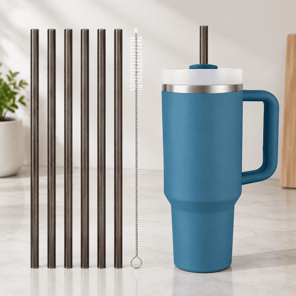 Replacement Straw Compatible with 40 oz Quencher Tumbler, 12 Inch Extra Long Reusable Plastic Straws for 40 Oz Cup, Black