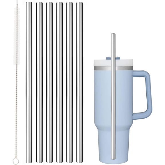 Replacement Straw Compatible with Stanley 40 oz 30 oz Cup Tumbler, 6 Pack Reusable Straw with Cleaning Brush, Plastic, Stainless Steel