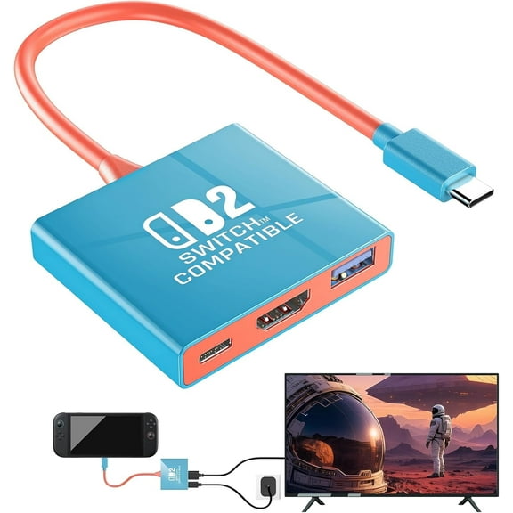 Replacement TV Dock for Nintendo Switch 2, TV Adapter, Portable TV Docking Station Support 4K/60HZ/PD 100W/USB3.0 Port, Travel Adapter for Switch 2