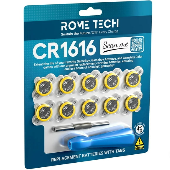 Replacement Tabbed Battery CR1616 10-pack with Screwdriver for Gameboy Cartridges