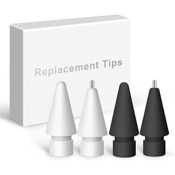 Replacement Tips for Apple Pencil 1st/2nd Gen,No Wear Out Upgraded Apple Pencil Tips,Metal Pencil Nibs for Precise Control - Pen Like 0.78mm Longer Tips for iPad Pencil - 2White+2Black