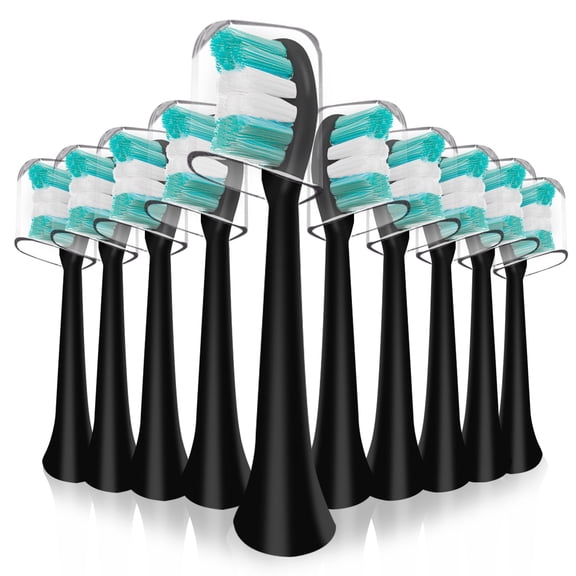 Replacement Toothbrush Heads Compatible with AquaSonic Black Series Vibe Series Electric Toothbrush, Curved Shape Design Planted with Nylon Bristle (Black)