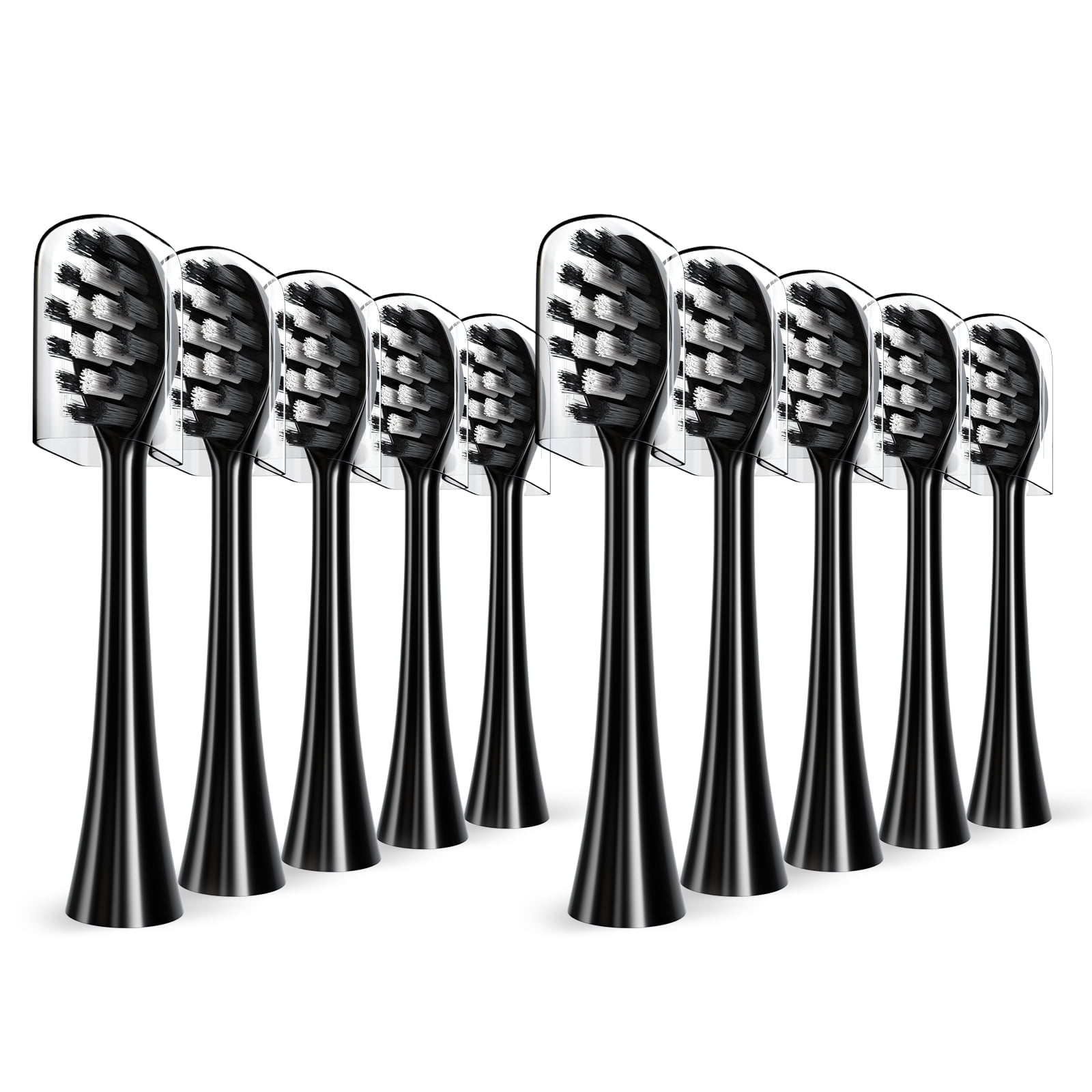 Replacement Toothbrush Heads Compatible with Gleem Electric Toothbrush, W Shape Design Planted with Nylon Bristle Black 10 Pack,Black