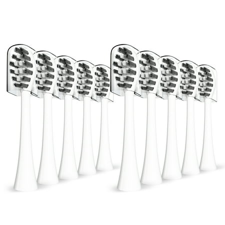 Replacement Toothbrush Heads Compatible with Gleem Electric Toothbrush, W Shape Design Planted with Nylon Bristle Black 10 Pack ,White