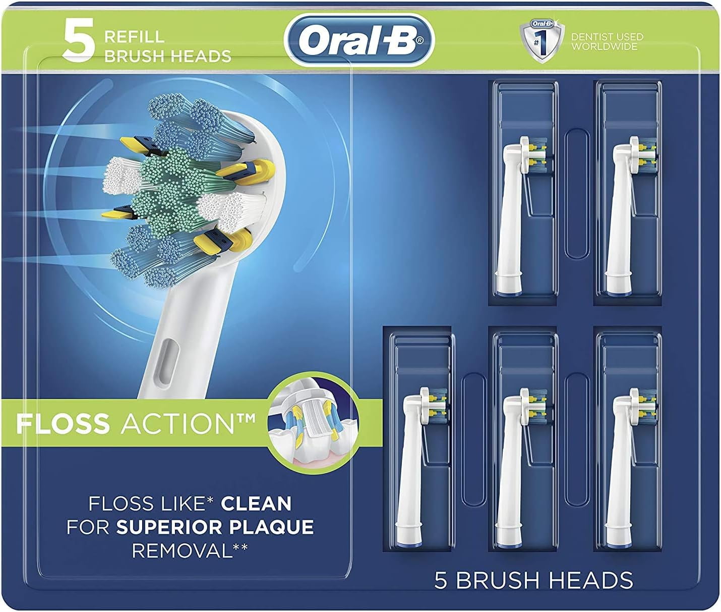 Replacement Toothbrush Heads for Oral-B, Floss Action Electric Toothbrush Replacement Brush Heads Refill, 5 Count