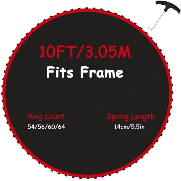 Replacement Trampoline Mat Jumping Mat Fits 10 ft Frame, Universal Jumping Round Trampoline High Elastic Mat with Spring Tool, 8 Rows of Stitching, Fit 5.5" Spring Length
