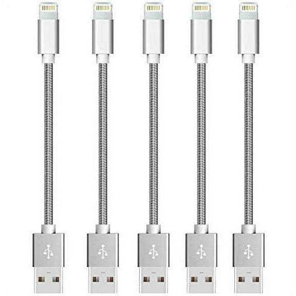 Replacement USB Charging Cable/Data Sync Short USB Compatible for iPhoneX Case/8/8 Plus/7/7 Plus/6/6s Plus,iPad Mini- Space Grey, 8-inch, 5-Pack