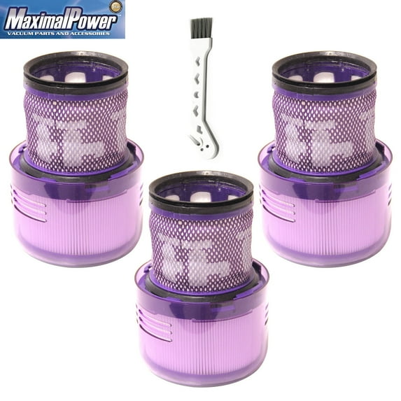 MaximalPower Replacement Vacuum Filter Compatible for Dyson V11 Torque & Animal Series, SV14, V15 Cordless Stick Vacuums, Compare to Part # 970013-02 970013-03 (3 Pack + Brush)