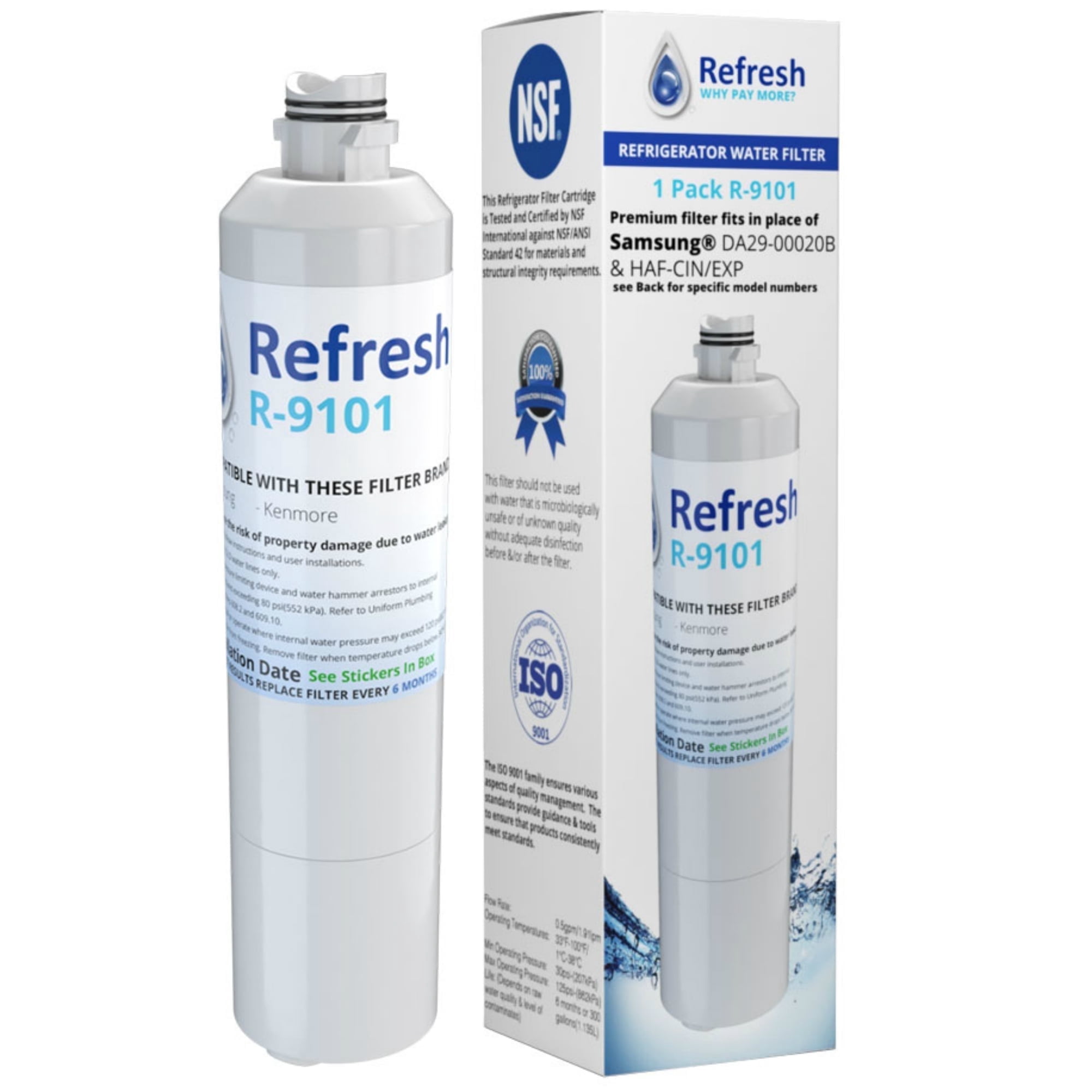 Refresh R-9101 Replacement Water Filter For Samsung DA29-00020B Kenmore 9101 Water Filter