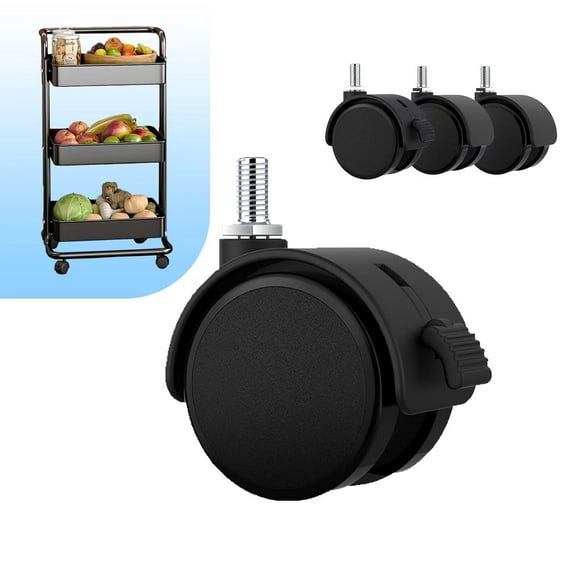 Replacement Wheels for Rolling Cart,Mute Rubber Rotating Rolling Wheels for Cart with Brake for Office Chair Game Chair,Rolling Cart Attachments 4PCS(Stem Diameter 1/4), black