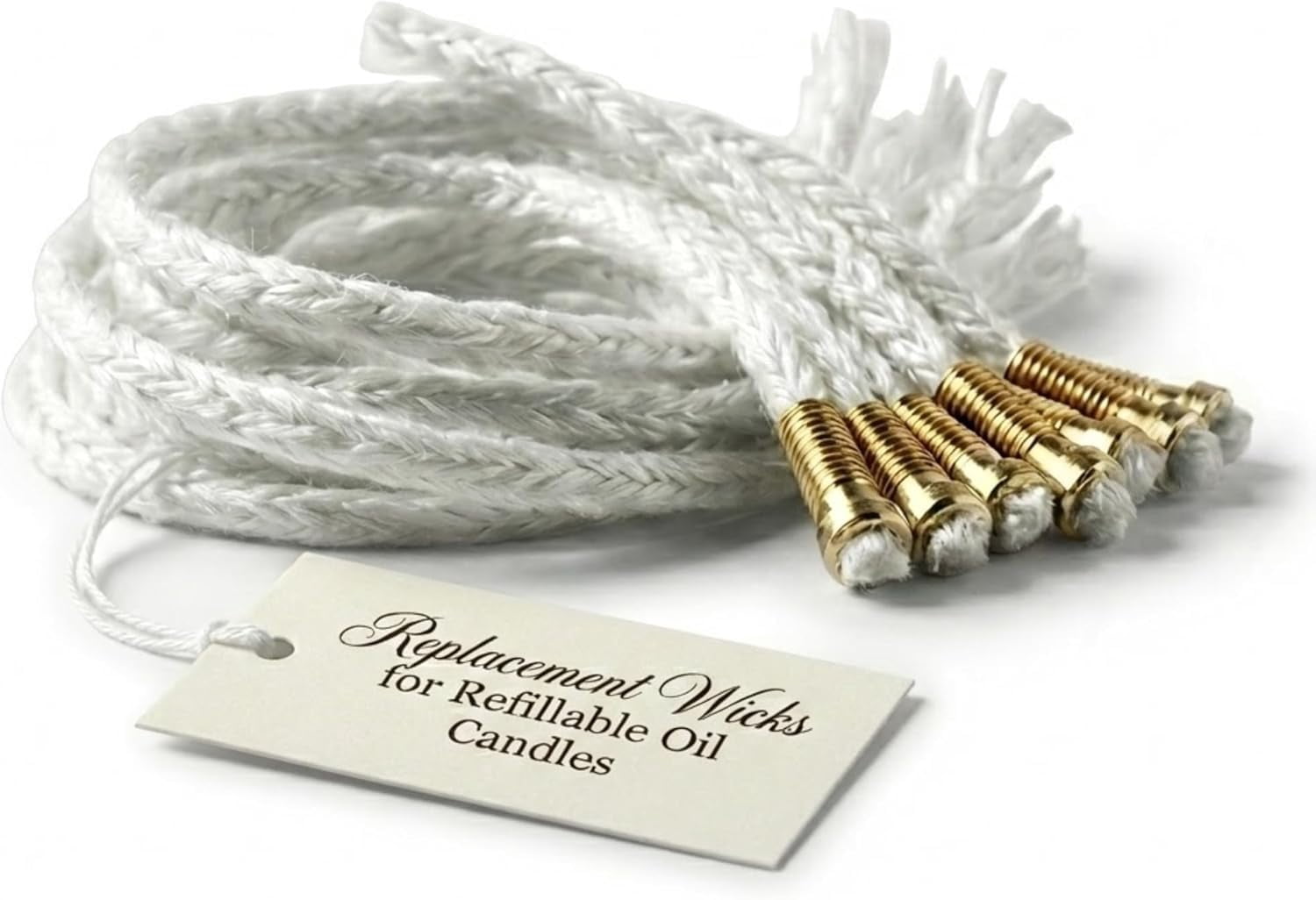 Replacement Wicks for Cathedral Candle Refillable Oil Candles - 9 Inch Hemp Wick with Brass Threading - Compatible with All Lux Mundi Holders - 7 Pack