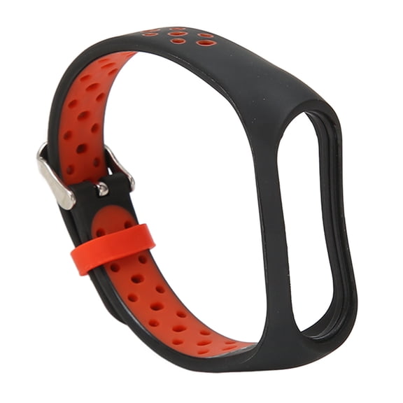 Replacement Wristband for Mi Band 7 6 5 4 3, Full Protection Soft Silicone Smart Bracelet Strap, Comfortable Adjustable Replacement Watch Band, Black and Red (1 Pair)