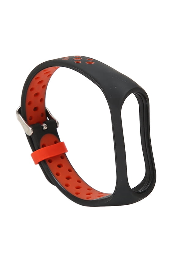 Replacement Wristband for Mi Band 7 6 5 4 3, Full Protection Soft Silicone Smart Bracelet Strap, Comfortable Adjustable Replacement Watch Band, Black and Red (1 Pair)